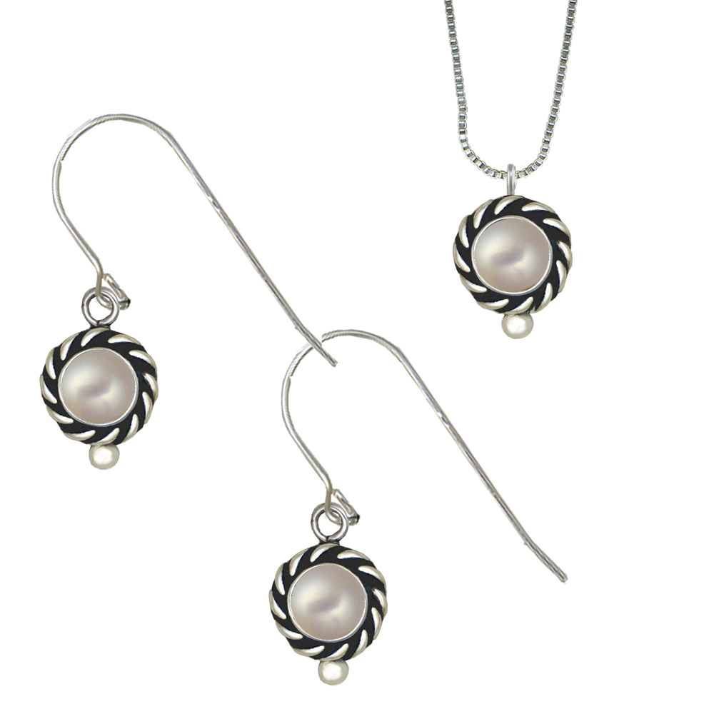 Sterling Silver Petite Necklace Earrings Set Cultured Freshwater Pearl